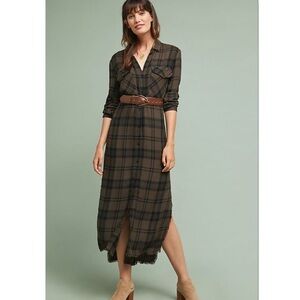 Anthropologie Cloth & Stone Plaid Button Down Midi
Shirt Dress